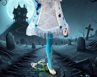 Emily Leg Lamp: Corpse Bride Inspired, Hand-Painted Halloween Decor