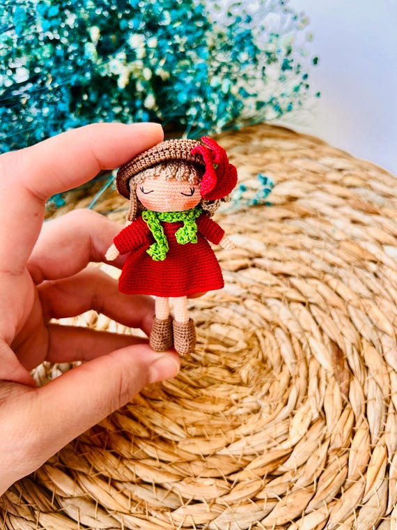 Crochet Poppy Girl Amigurumi Doll,miniature Amigurimi,red Dress, Flower Beret