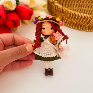 Handmade Mini Anne Shirley Amigurumi Doll: Flower Crown & Bouquet