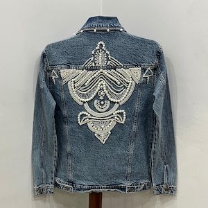 Pearl Denim Jacket for Women, Custom Beaded Jean Jacket, Festival Bridal Glam Western Outerwear