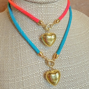 Colorful Paracord Necklace with Gold Heart Pendant