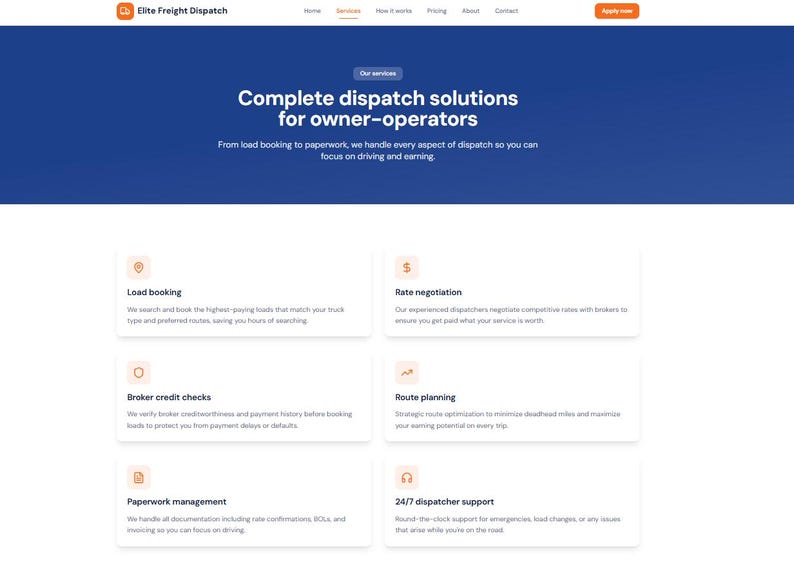 Truck Dispatch Website Template | Freight Business Owner Operator ...