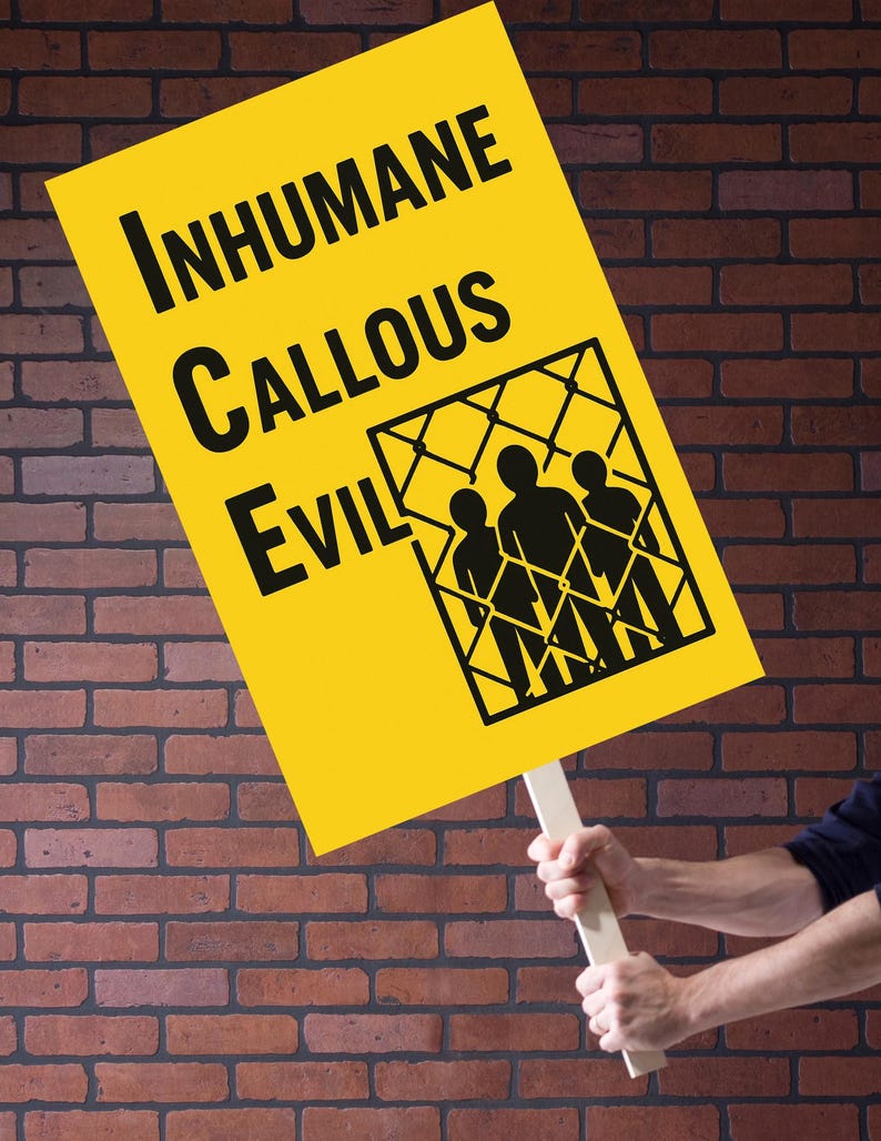 Inhumane Text ICE Protest Sign: Bold Activist Art - Inhumane Callous Evil (digital ...
