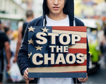 Manifesto di protesta patriottica: Stop al caos, rosso, bianco e blu (stampabile in digitale)
