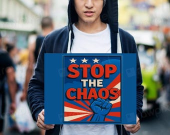 Manifesto di protesta patriottica: Stop al caos, rosso, bianco e blu (stampabile in digitale)
