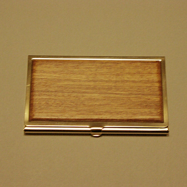 Business card holder, gold-plated; Canary wood insert