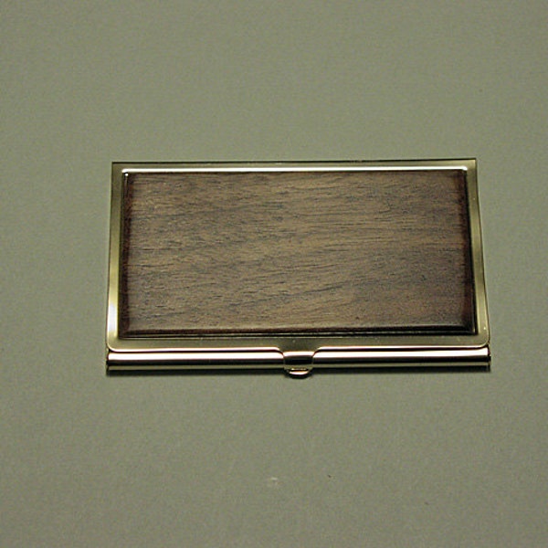 Business card holder, gold-plated; Walnut wood insert