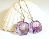 Purple Amethyst Hoop Earrings, Contemporary, Modern Style, February Birthstone