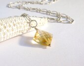Yellow Citrine Necklace, Sunshine Bright, Geometric Art Deco Stone