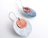 Mixed Metal Hammered Earrings, Round Dangles, Modern Boho Style