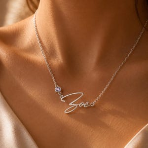 Personalized Name Necklace with Birthstone, Custom Minimalist Necklace for Women, Gold Silver 925 Gift for Her Wife Birthday
