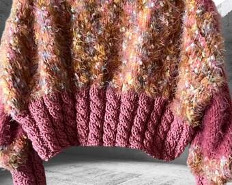 Maglione lavorato a maglia testurizzato rosa,