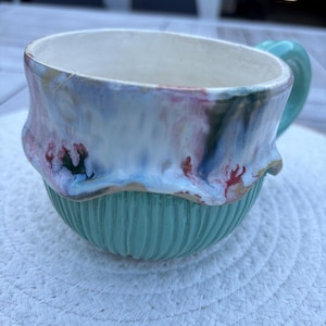 Handgemachte Keramiktasse Türkis | Artisan Coffee Mug | Pottery Cup | Moderne Keramik Tasse Unikat, Drip Glasur