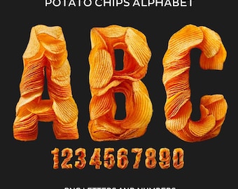 Potato Chip Alphabet PNG: Transparent Letters, Numbers (Digital Download)