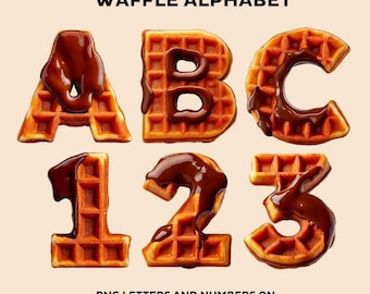 Waffle Font: PNG Alphabet, Numbers, Punctuation (Digital Download)
