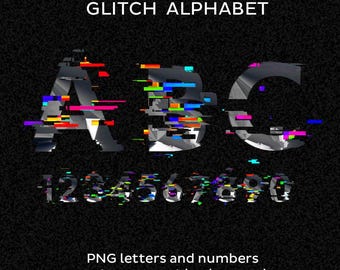 Glitch Alphabet PNG: Transparent Letters, Numbers (Digital Download)