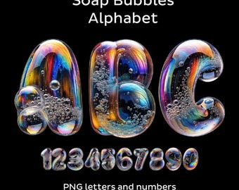 Soap Bubble Alphabet: PNG Letters, Numbers, Punctuation (Digital Download)