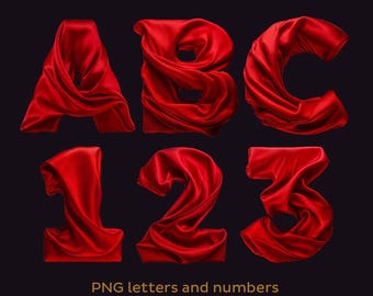 Red Satin Alphabet PNG: Transparent Fabric Letters (Digital Download)