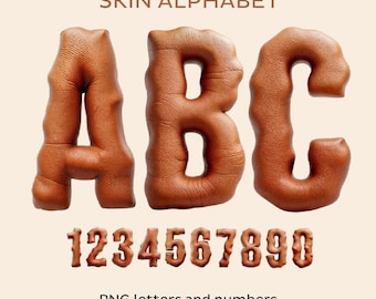 3D Skin Alphabet: PNG Letters, Numbers, Punctuation (Digital Download)