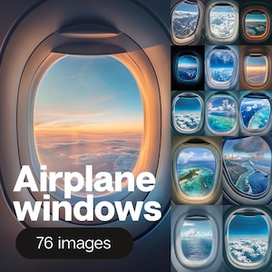 Airplane windows - 76 images. Stock Images Collection. Digital Stock Images Bundle. View from an airplane window.