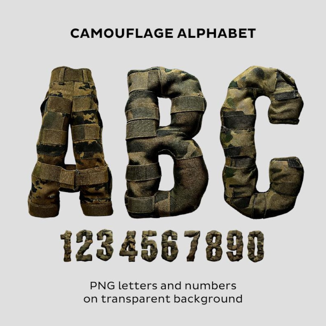 Camouflage Alphabet PNG: Military Letters, Numbers (digital Download ...