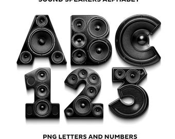 Sound Speakers Alphabet: PNG Letters, Numbers, Punctuation (Digital Download)