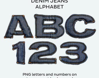 Denim Jeans Alphabet: PNG Letters, Numbers, Punctuation (Digital Download)