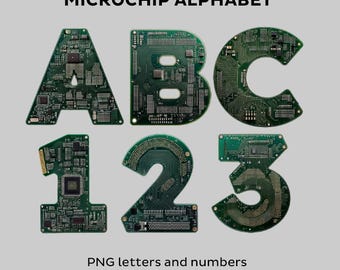 Microchip Circuit Board Alphabet: PNG Font (Digital Download)