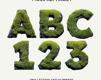 Moss Alphabet PNG: Green Nature Letters, Numbers, Punctuation (Digital Download)