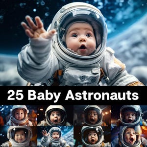 25 afbeeldingen van baby-astronauten. Digitaal Stock Afbeeldingen Bundel. Stock Afbeeldingen Inzameling. Kinderen en ruimte. Kind in de kosmos.