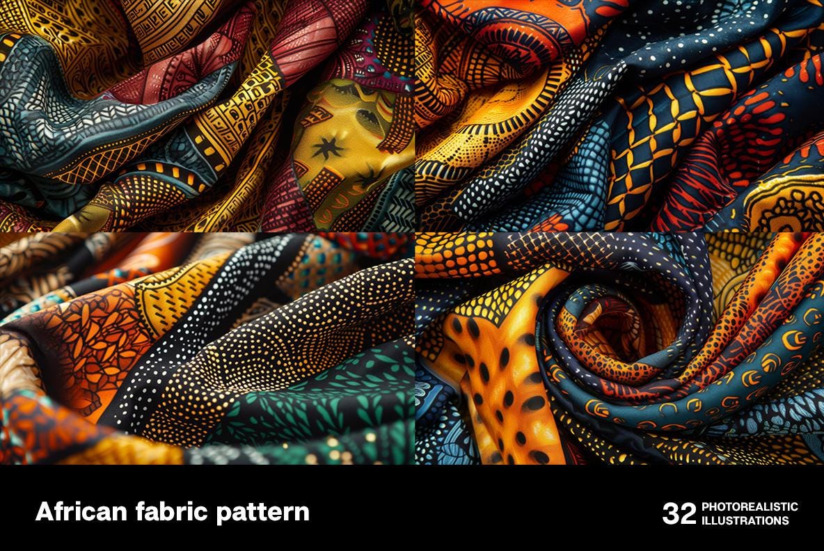 African Fabric Patterns: 32 Multicolored Stock Images (digital Download ...