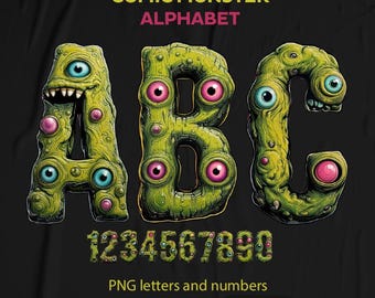 Monster Alphabet: Spooky Letters & Numbers PNG Set (Digital Print)
