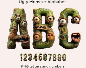 Ugly Monster Alphabet: Creepy PNG Letters, Numbers (Digital Download)