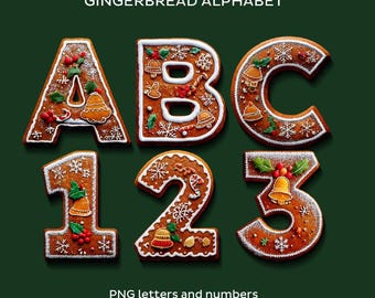 Peperkoekalfabet PNG: kerstkoekjesletters, cijfers (digitale download)