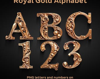Royal Gold Alphabet PNG: Luxury Letters & Numbers (Digital Download)
