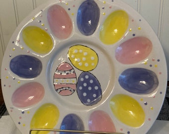 Deviled Egg Dish Ceramic deviled egg platter Easter egg deviled egg dish Hand painted deviled egg dish Deviled egg platter Deviled egg tray