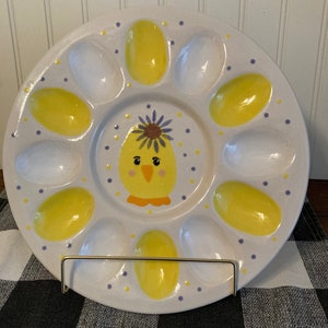 Deviled egg dish Easter Deviled egg dish Deviled egg tray Deviled egg platter Yellow chick deviled egg dish Ceramic egg dish
