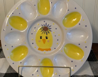Deviled egg dish Easter Deviled egg dish Deviled egg tray Deviled egg platter Yellow chick deviled egg dish Ceramic egg dish