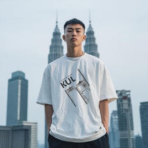 Unisex Oversize T-shirt KUL, Luchthaven Kuala Lumpur, Luchthaven KUL T-shirt, Luchtvaartshirt, Pilotencadeau, Luchthavenkaart KUL, Luchthavenkaart