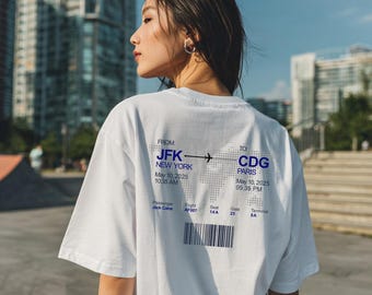Camiseta personalizada com cartão de embarque – Camiseta de viagem unissex tamanho grande | Presente para pilotos e comissários de bordo | Moda para viagens de aviação