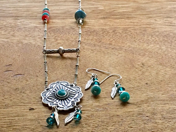 Handmade Upcycled Feathers In The Wind Turquoise … - image 1