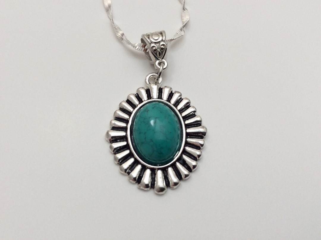 Turquoise Green Necklace, Azteca,tibet Silver,necklace,handmade ...