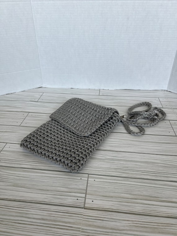 cross body Grey crochet flap bag