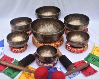 Antique Tiger Eye Singing Bowl Set – Hand-Hammered Tibetan Sound Healing Meditation Bowls