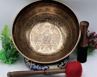 10 Inch Tibetan Singing Bowl – Flower of Life Handmade Meditation Bowl