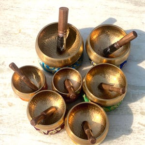 Hand-beaten singing bowl set of 7- Tibetan Himalayan Singing bowl from Nepal- perfect for meditation, mindfulness, sound healing, sound bath