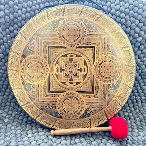 50CM to 100CM Handmade Tibetan Mandala Gong with Stand – Authentic Nepalese Gong Bell | Ideal for Meditation, Healing, Yoga Chakra Balancing
