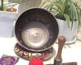 12 inches Tibetan mantra with mandala adorned Tibetan Singing Bowl- Best for healing and meditation-Best spiritual Design-perfect size