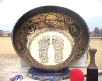 Extra Large 7-Metal Singing Bowl: Handcrafted Etched Sound Healing Bowl