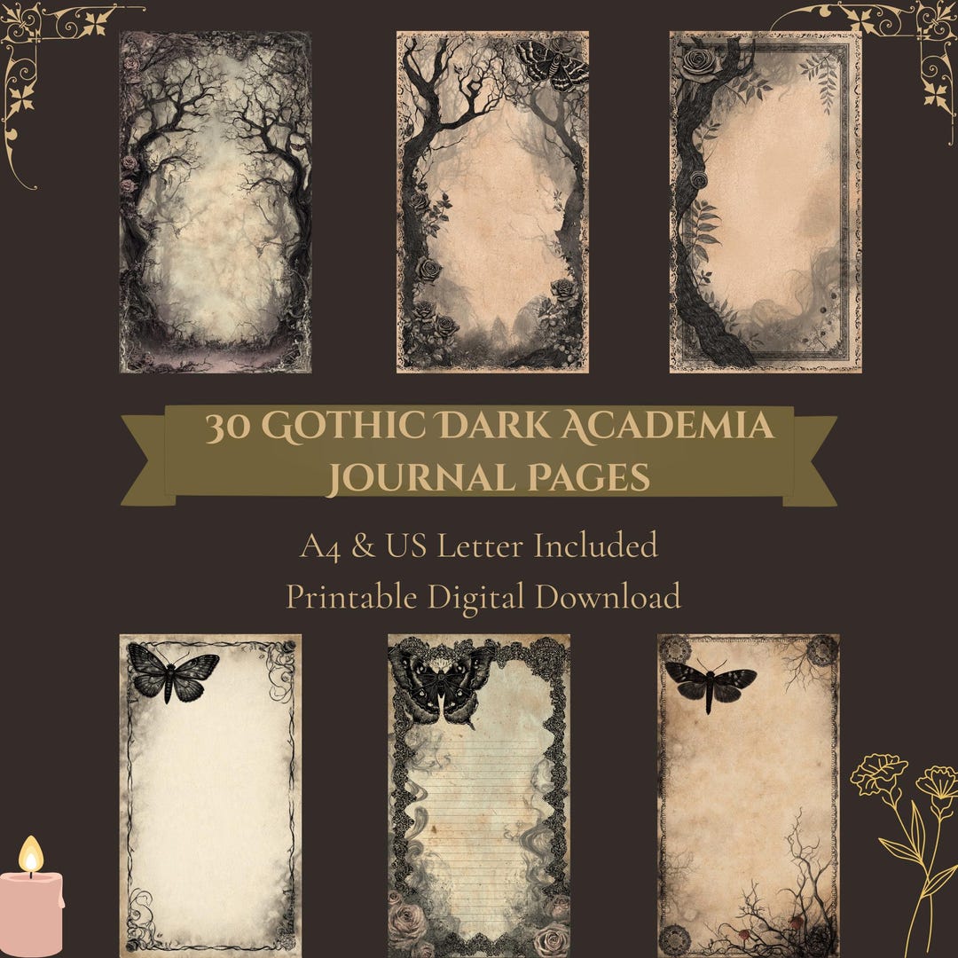 30 Gothic Dark Academia Journal Pages Printable | Botanical Moth ...